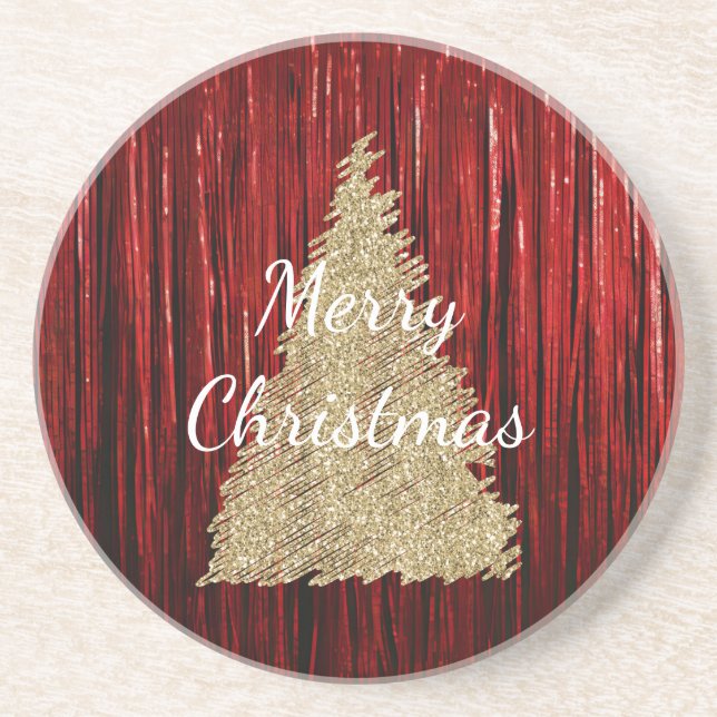 Posavasos Árbol de navidad de oro de insectos rojos (Frente)