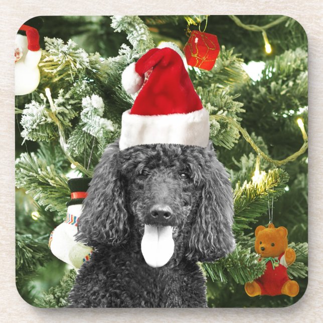 Posavasos Árbol de Navidad de perro caniche Snowman Red Sant (Frente)