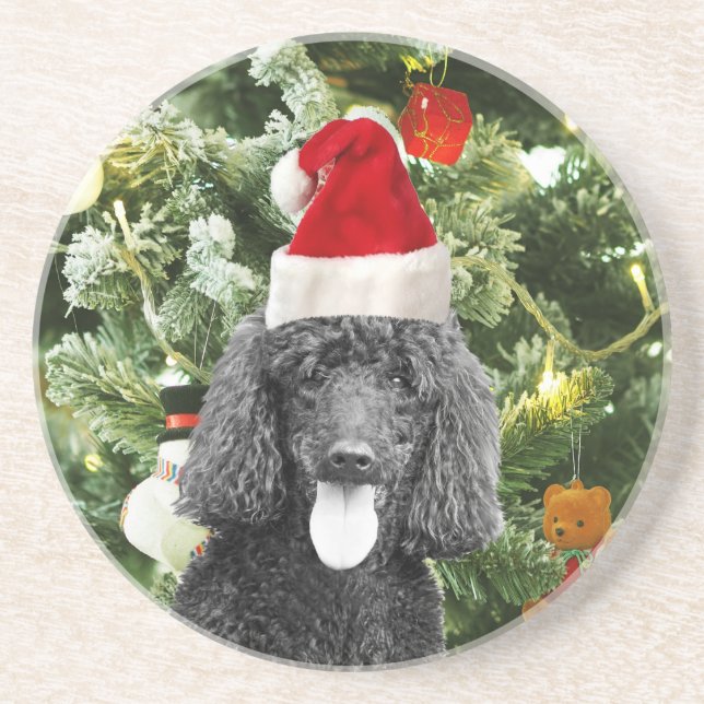 Posavasos Árbol de Navidad de perro caniche Snowman Red Sant (Frente)