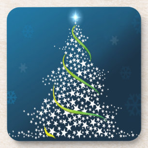 Posavasos Árbol de navidad estrellado sobre el conjunto azul