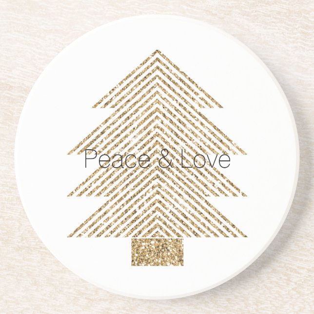 Posavasos Árbol de Navidad Glitzy de Oro Blanco (Frente)
