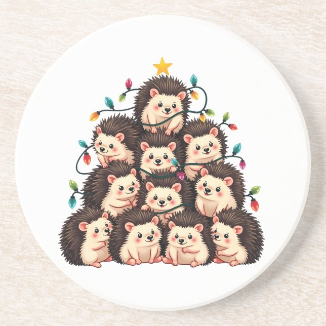 Posavasos Árbol de Navidad Hedgehog Feliz Navidad (Frente)