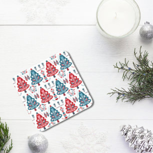 Posavasos Árbol de Navidad Rojo y Azul Adorable con Patrón N