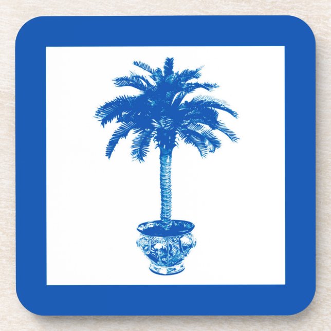 Posavasos Árbol de palmas potentes - azul cobalto y blanco (Frente)