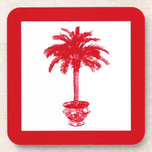 Posavasos Árbol de palmas potentes - rojo profundo y blanco
