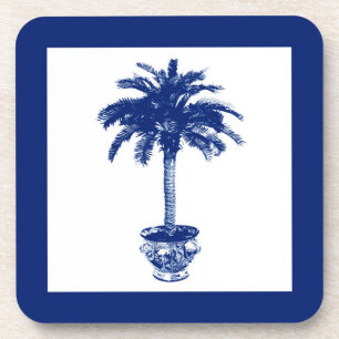 Posavasos Árbol de palmeras potentes - azul marino y blanco