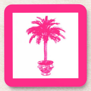 Posavasos Árbol de palmeras potentes - rosa fucsia y blanco