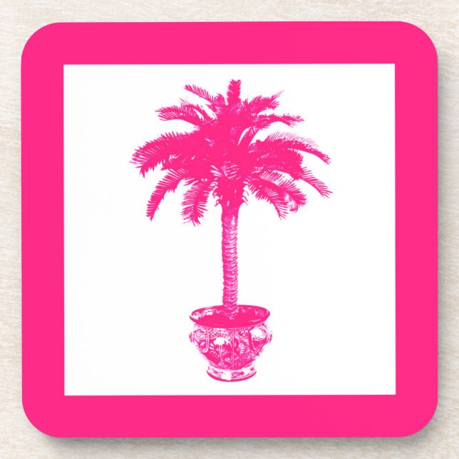 Posavasos Árbol de palmeras potentes - rosa fucsia y blanco (Frente)