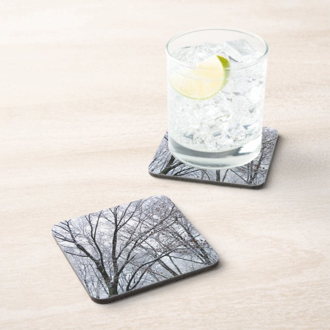 Posavasos Árbol de roble recubierto de nieve (Lado Derecho)