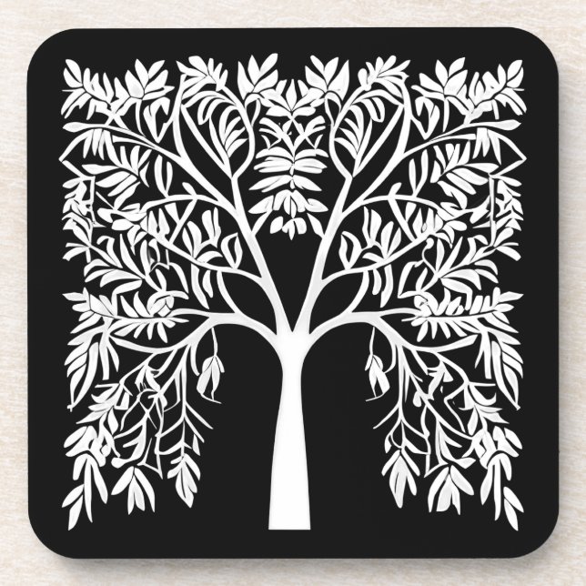Posavasos Árbol de vida #1 blanco en negro (Frente)