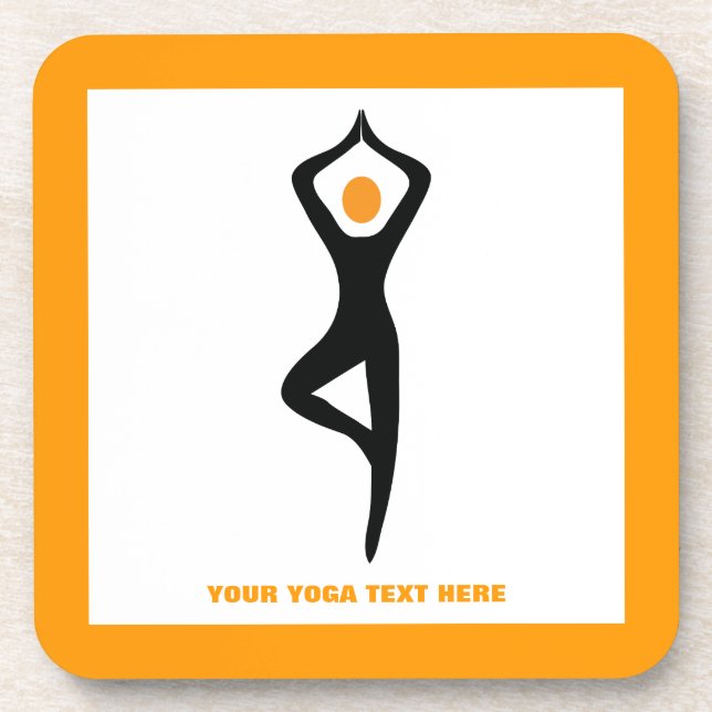 Posavasos Árbol de yoga pose negro, personalizado naranja (Frente)