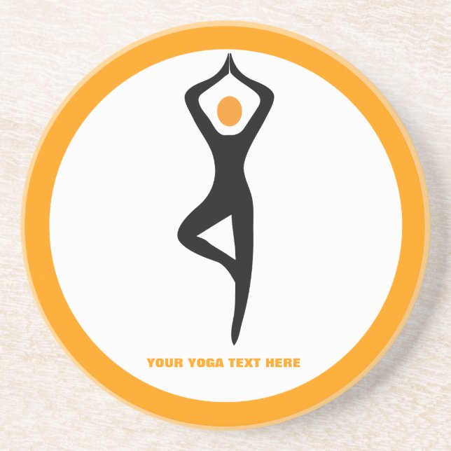 Posavasos Árbol de yoga pose negro, personalizado naranja (Frente)