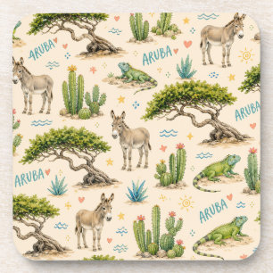 Posavasos árbol divi de Aruba, burro, iguana, cactus