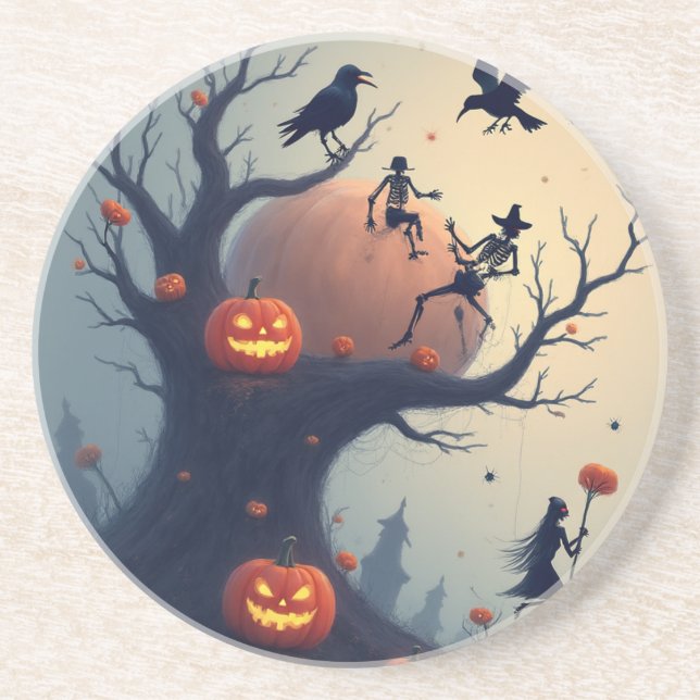 Posavasos Árbol espeluznante de Halloween (Frente)