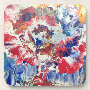 Posavasos Árbol floreciente abstracto rojo blanco azul amari