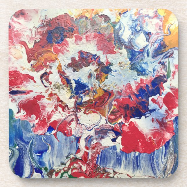 Posavasos Árbol floreciente abstracto rojo blanco azul amari (Frente)