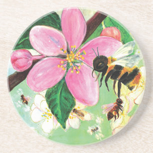 Posavasos Árbol floreciente con Ilustracion de abejas
