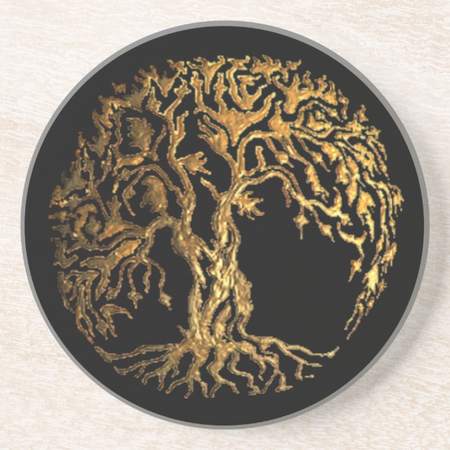 Posavasos Árbol Mehndi de la Vida (Oro) (Frente)