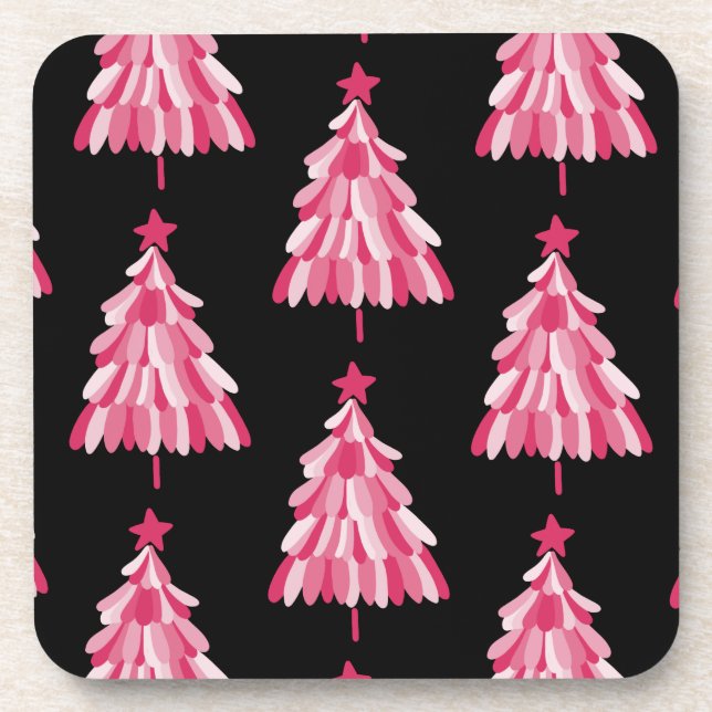 Posavasos Árbol negro de Navidad rosa (Frente)