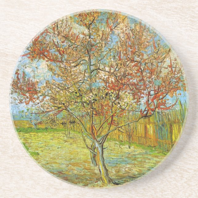 Posavasos Árbol rosa en flor por Vincent van Gogh (Frente)