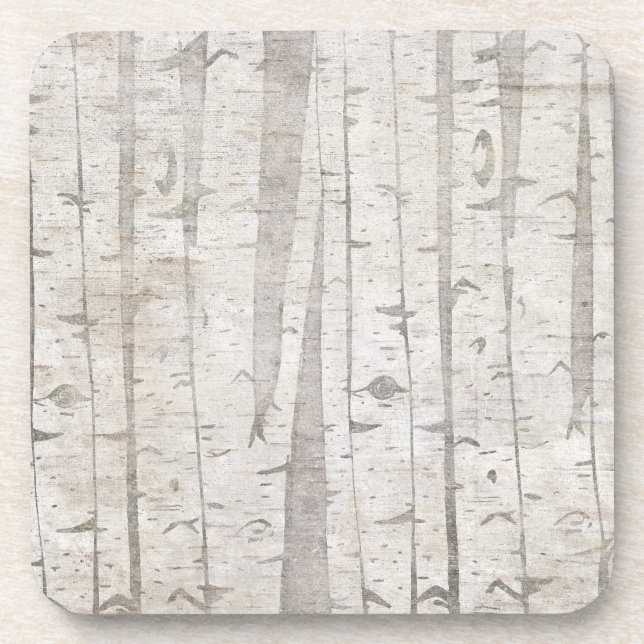 Posavasos Árboles de aves blancas rusticas (Frente)