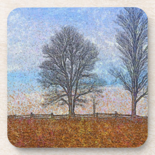 Posavasos Árboles de invierno y cercas de granja arte pastor