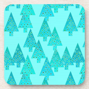 Posavasos Árboles de Navidad de flores modernas - aqua y pav
