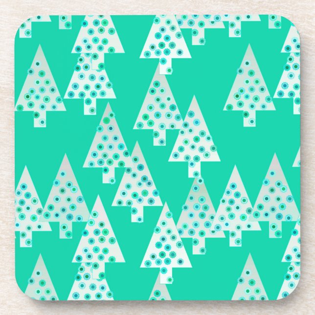 Posavasos Árboles de Navidad de flores modernas - verde espu (Frente)