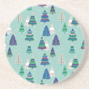 Posavasos Árboles de Navidad, fondo azul