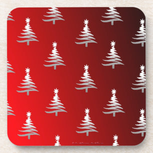 Posavasos Árboles de Navidad plateados en rojo
