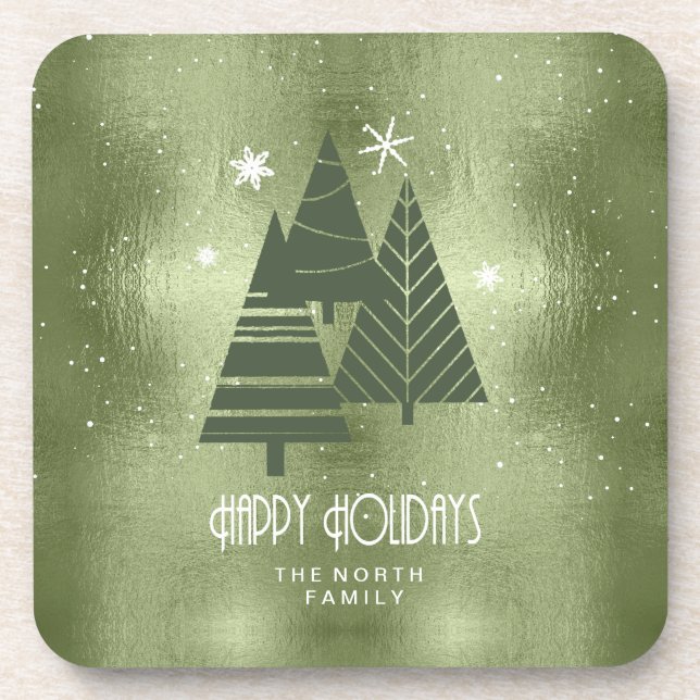 Posavasos Árboles de Navidad y copos de nieve Green ID863 (Frente)