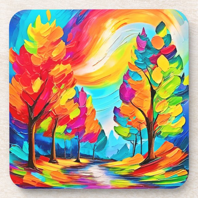 Posavasos Árboles del arcoiris: Vivid Forest (Frente)