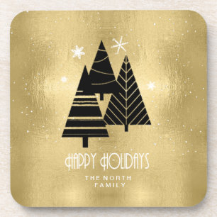 Posavasos Árboles navideños y copos de nieve Gold ID863