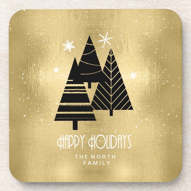 Posavasos Árboles navideños y copos de nieve Gold ID863 (Frente)