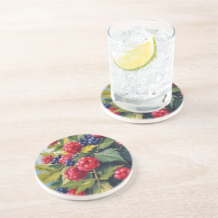 Posavasos Arbusto de bayas frambuesas zarzamoras acuarela fr