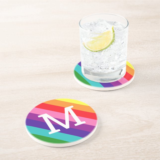 Posavasos Arcoiris 8 Stripe Gay Prige Personalizado Monogram (Lado)