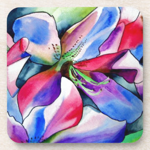 Posavasos Arcoiris Azalea florido original pintura acuarela