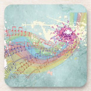 Posavasos Arcoiris retro y notas musicales sobre una textura