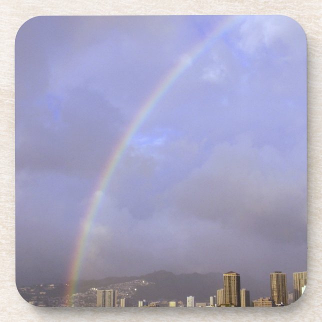Posavasos Arcoíris sobre Honolulu, Hawái, EE. UU. (Frente)