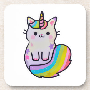 Posavasos Arcoiris unicornio de gato blanco