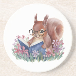 Posavasos Ardilla leyendo un libro, enclavada en flores 