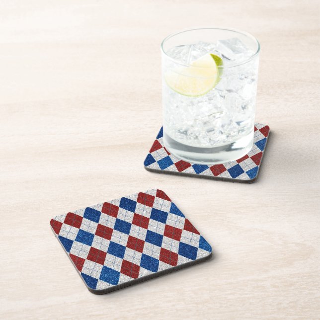 Posavasos Argyle Rojo, Blanco y Azul de Glitter 4 de Julio (Lado Derecho)