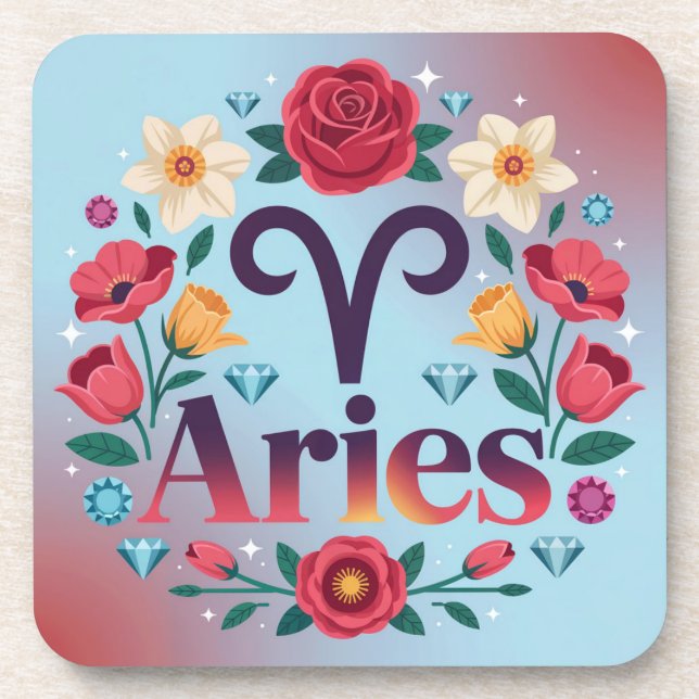 Posavasos Aries Flowers Gemstones Plastic Coaster Set (Frente)