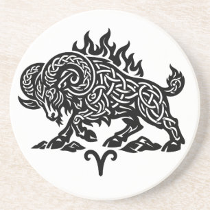 Posavasos Aries Fuego‑Carnero – Zodíaco de Tinta Embrujada C