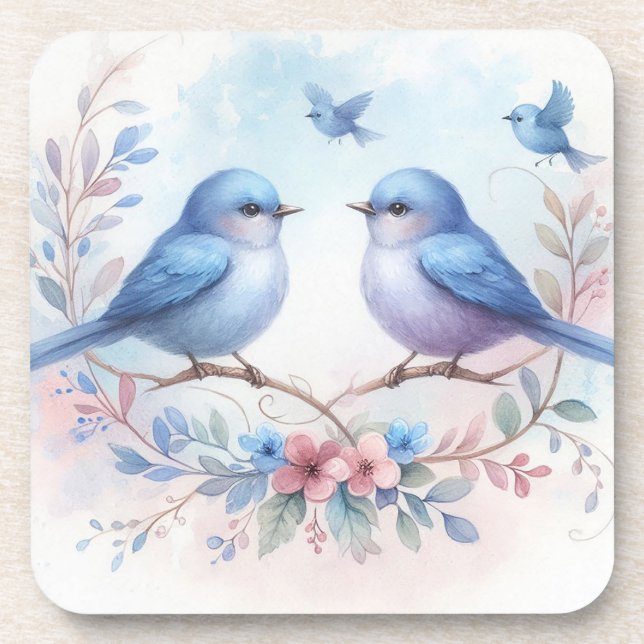 Posavasos Armonía de pájaro azul en una perca floral (Frente)