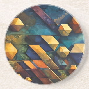 Posavasos Armonía Geométrica: Cubos Abstractos en Oro y Verd