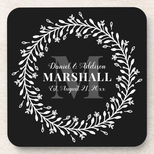 Posavasos Aro de pareja recién casada con monograma de nombr (Frente)