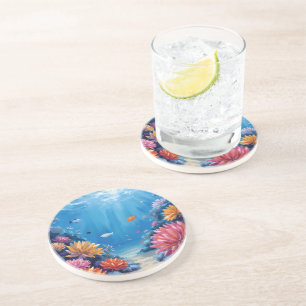 Posavasos Arrecife de Coral Bajo el Mar Pintura del Océano