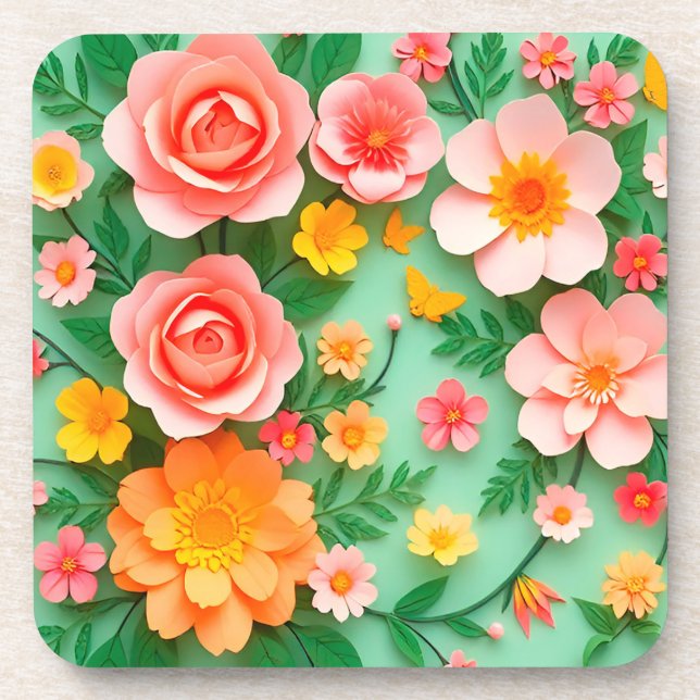 Posavasos Arreglo de flores de papel coloridas (Frente)