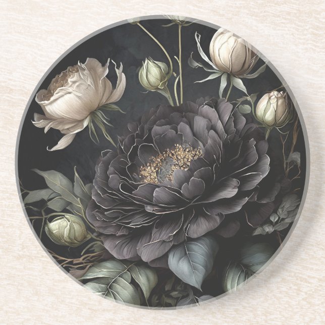 Posavasos Arreglo de Rosas Góticas Flor Negra (Frente)